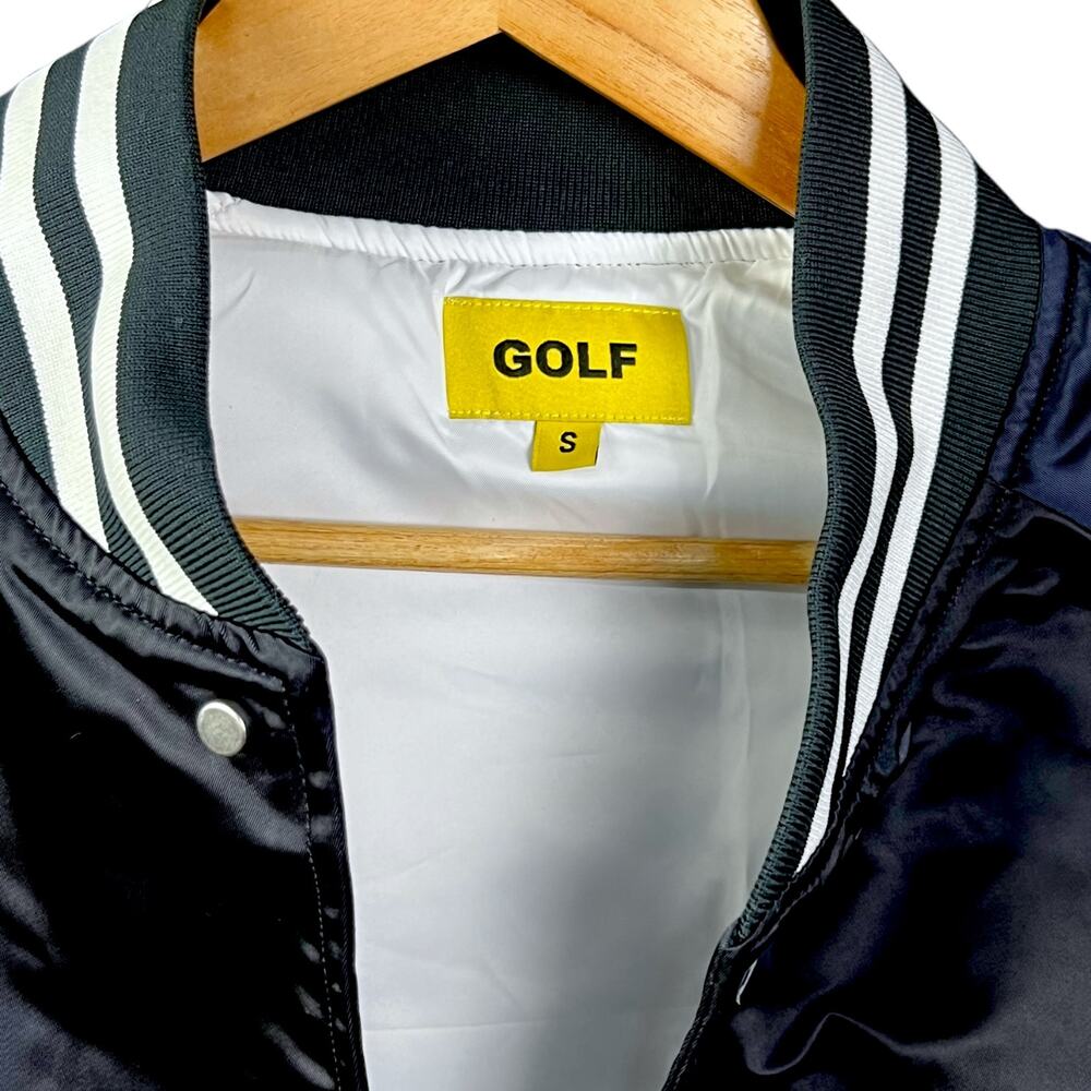 Golf Wang Men's S Navy Satin Full Zip Bomber Varsity Jacket Streetwear $180 - Picture 5 of 6